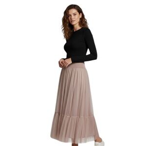 Suzy D London Keval Taupe Mesh Tulle Maxi Skirt Netted Small S
AA